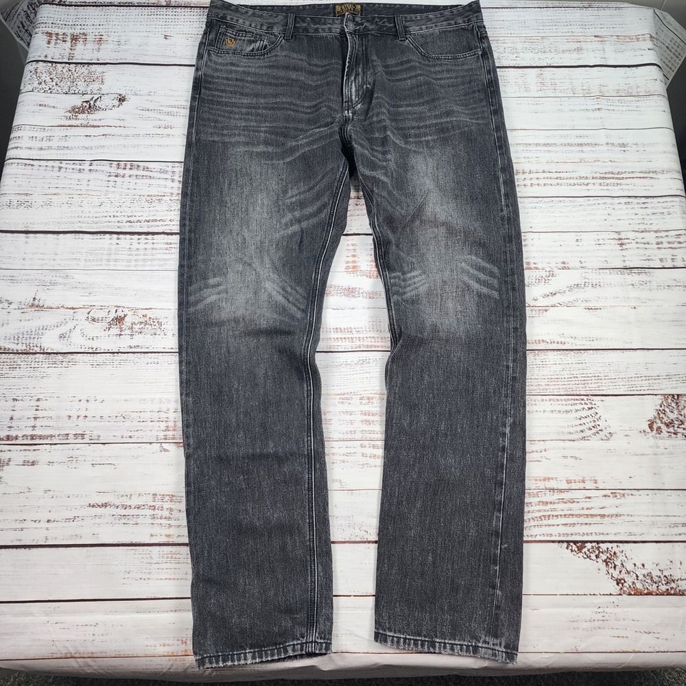 Steel City Selvedge Denim Jeans Mens Black Gray Faded Straight Leg Size 40
